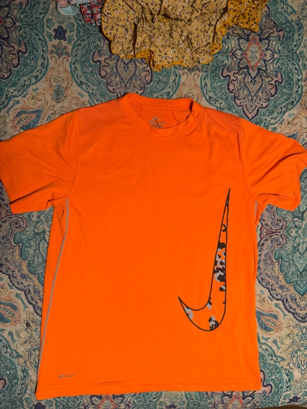 Nike Orange Short Sleeve Athletic Tee with Camouflage Swoosh